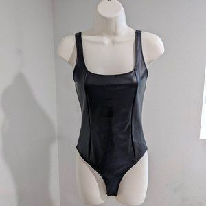 Forever 21 Black Faux Leather Tank Bodysuit